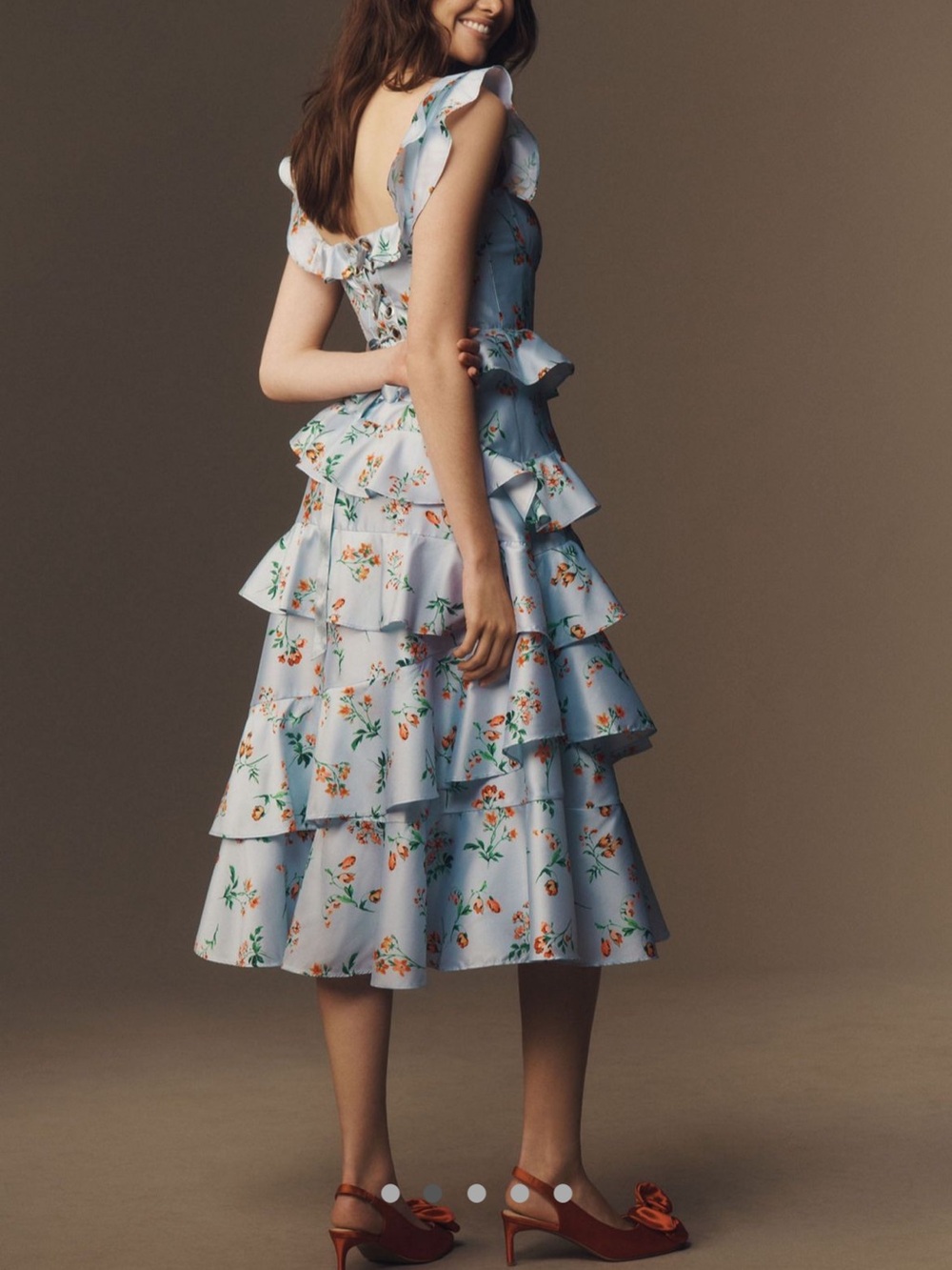 Anthropologie Sky Blue Floral Tiered Ruffle Midi Dress
